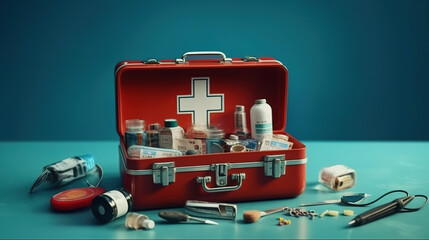 Obtaining medication from first aid kit. Generative Ai - obrazy, fototapety, plakaty
