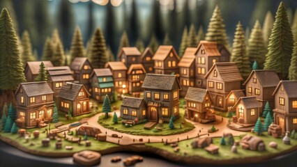 Fototapeta na wymiar Magnificent Forest Village Model: A Breathtaking Display of Nature's Harmony and Tranquility