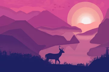 Deurstickers landscape with deer © madhav