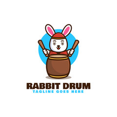 Vector Logo Illustration Rabbit Drum Mascot Cartoon Style.