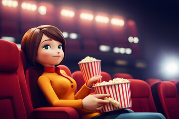 person watching movie in theatre with popcorn  created using AI Generative Technology