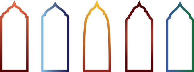 Set of Islamic shape window frame in flat style, vector illustration