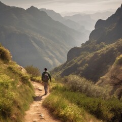 Fototapeta premium Hiking Adventure Beautiful Photograph of a Mountain Trail and Natural Landscape