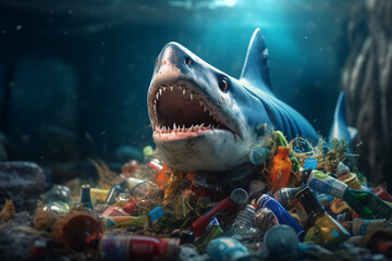 Fototapeta na wymiar a Shark with trash realistic photography