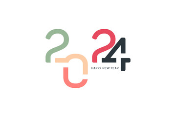 happy new year 2024 typography, numbers 2024 connected to each other