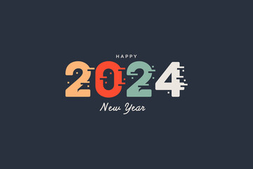 happy new year 2024 in retro color style