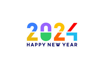 happy new year 2024 with colorful numeral typography for poster, calendar and greeting
