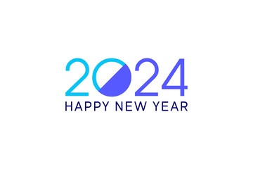 happy new year 2024 with modern numeral typography on white background