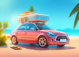 Obraz na płótnie Canvas vacation travel with car generated by ai