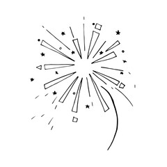 Fireworks on isolated white background in doodle style.