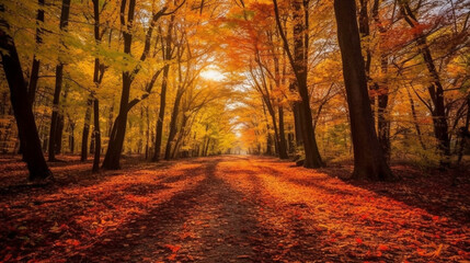 Fototapeta premium Generative AI, Autumn Symphony: Vibrant Hues of Fall Foliage