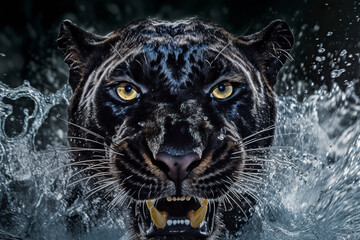 Growling black panther. Generative AI.