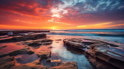 Fototapeta na wymiar Generative AI, Coastal Sunsets: the breathtaking colors and textures of sunsets