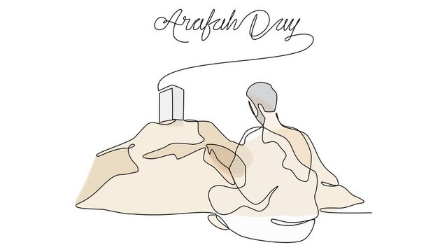 Animated self drawing of single continuous line draw for Arafah Day. Islamic holiday that falls on the 9th day of Dhu al-Hijjah of the lunar Islamic Calendar design concept design concept. Islamic hol