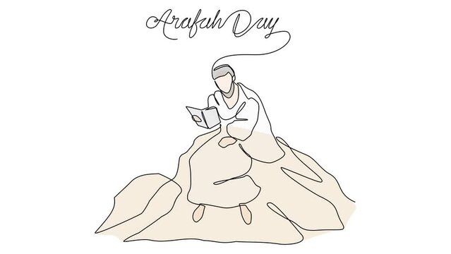 Animated self drawing of single continuous line draw for Arafah Day. Islamic holiday that falls on the 9th day of Dhu al-Hijjah of the lunar Islamic Calendar design concept design concept. Islamic hol