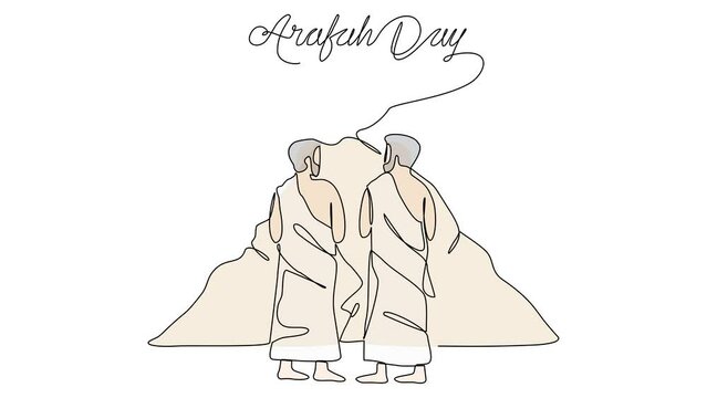 Animated self drawing of single continuous line draw for Arafah Day. Islamic holiday that falls on the 9th day of Dhu al-Hijjah of the lunar Islamic Calendar design concept design concept. Islamic hol