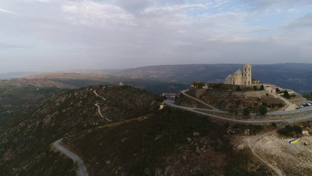 Church on Mountain Top. Mountain Landscape Aerial View