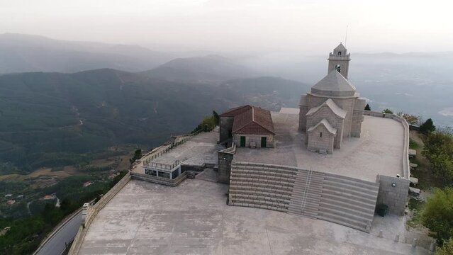 Church on Mountain Top. Mountain Landscape Aerial View