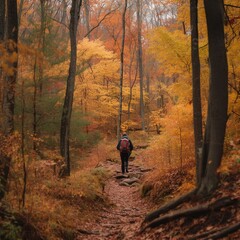 Fototapeta premium Hiking Through Scenic Fall Foliage