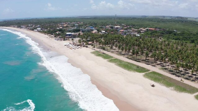 AERIAL - Porto de Galinhas beach, Ipojuca, Brazil, forward lowering circle pan