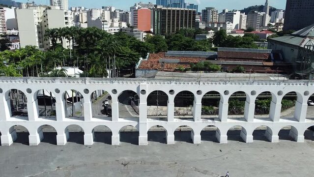 Rio de Janeiro touristic attraction Arcos da Lapa, beautiful architecture by drone aerial
