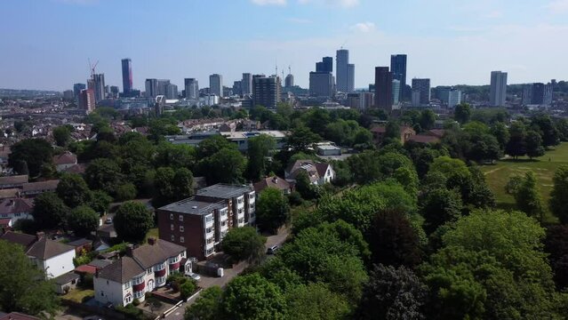 Aerial view Duppas Hill road and park in Croydon city in South London