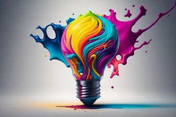 creative light idea concept, a lightbulb made out of swirling paint. Ai generated