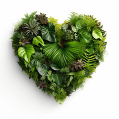 Tropical plants in heart shape. Generative AI
