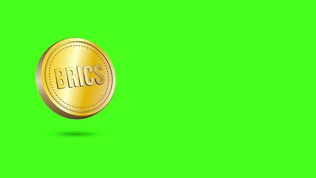 Gold 3D Coin BRICS Currency Animation Video in Green Screen with Text Space. The animation template is versatile and can be customized to fit various design needs. 