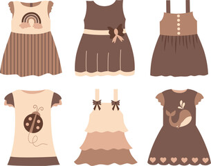 Set of cute dresses. Vector illustration in cartoon style. Isolated on white background.
