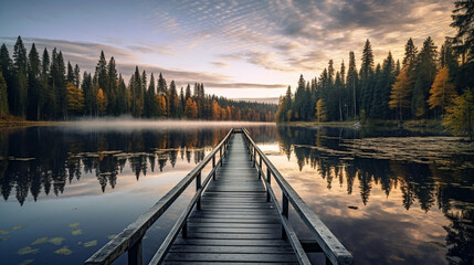 Fototapeta premium Generative AI, Tranquil Reflections: Serene Lakes in Varied Settings