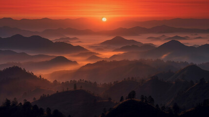 Obraz premium Generative AI, Aurora Peaks: Majestic Sunrise over Mountain Ranges
