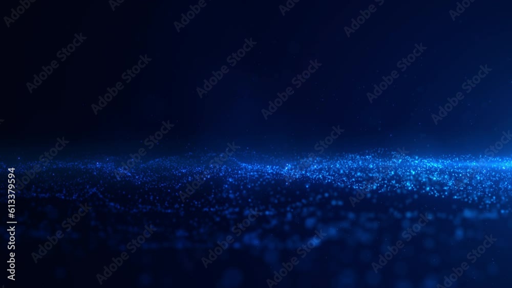 Canvas Prints blue color particles glittering wave flowing with dots and dust, digital cyberspace motion looping a