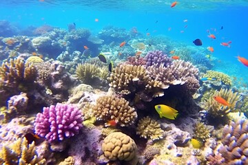 Naklejka na ściany i meble A vibrant coral reef teeming with marine life 