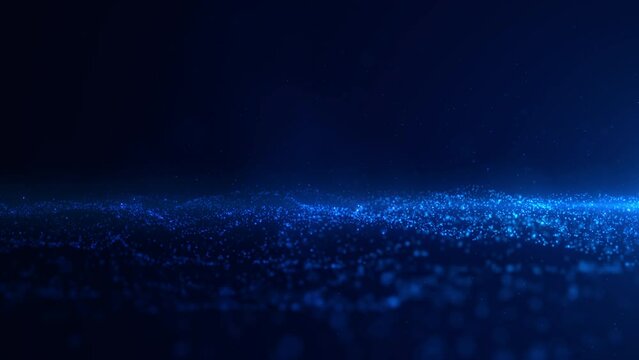 Blue color particles glittering wave flowing with dots and dust, Digital cyberspace motion looping abstract background, Motion 4k