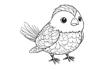 Kids Coloring Book, Cute Bird Coloring Pages,  Bird Character Vector Illustration