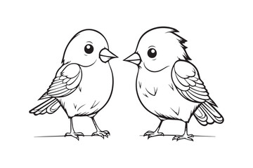 Kids Coloring Book, Cute Bird Coloring Pages,  Bird Character Vector Illustration