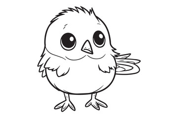 Kids Coloring Book, Cute Bird Coloring Pages,  Bird Character Vector Illustration