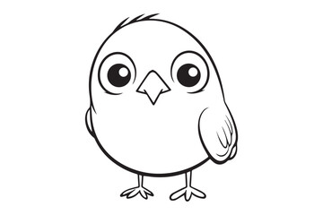 Kids Coloring Book, Cute Bird Coloring Pages,  Bird Character Vector Illustration
