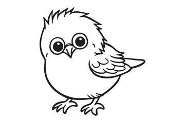 Kids Coloring Book, Cute Bird Coloring Pages,  Bird Character Vector Illustration