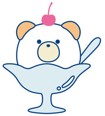 シロクマのかわいいかき氷のイラスト
