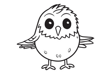 Kids Coloring Book, Cute Bird Coloring Pages,  Bird Character Vector Illustration