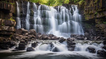 Obraz premium Generative AI, Cascading Symphony: Capturing the Graceful Flow of Waterfalls
