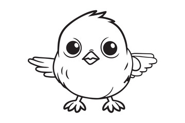 Kids Coloring Book, Cute Bird Coloring Pages,  Bird Character Vector Illustration