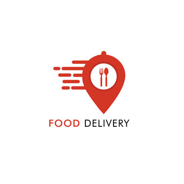 Food Delivery Logo Location Pin, Online Delivery Logo Label vector Design Template