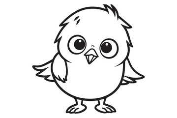 Kids Coloring Book, Cute Bird Coloring Pages,  Bird Character Vector Illustration