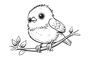 Kids Coloring Book, Cute Bird Coloring Pages,  Bird Character Vector Illustration