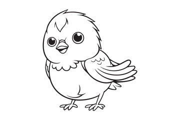 Kids Coloring Book, Cute Bird Coloring Pages,  Bird Character Vector Illustration
