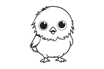 Kids Coloring Book, Cute Bird Coloring Pages,  Bird Character Vector Illustration