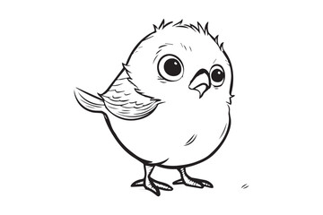 Kids Coloring Book, Cute Bird Coloring Pages,  Bird Character Vector Illustration